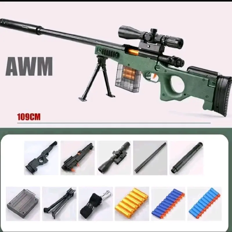 Tmtkids - Mainan Anak Pistol AWM Tembakan Peluru Lunak - Tembakan Pistol Nerf AWM Spons Mainan Anak- Tembakan pistol Nerf AWM kids Toys 0