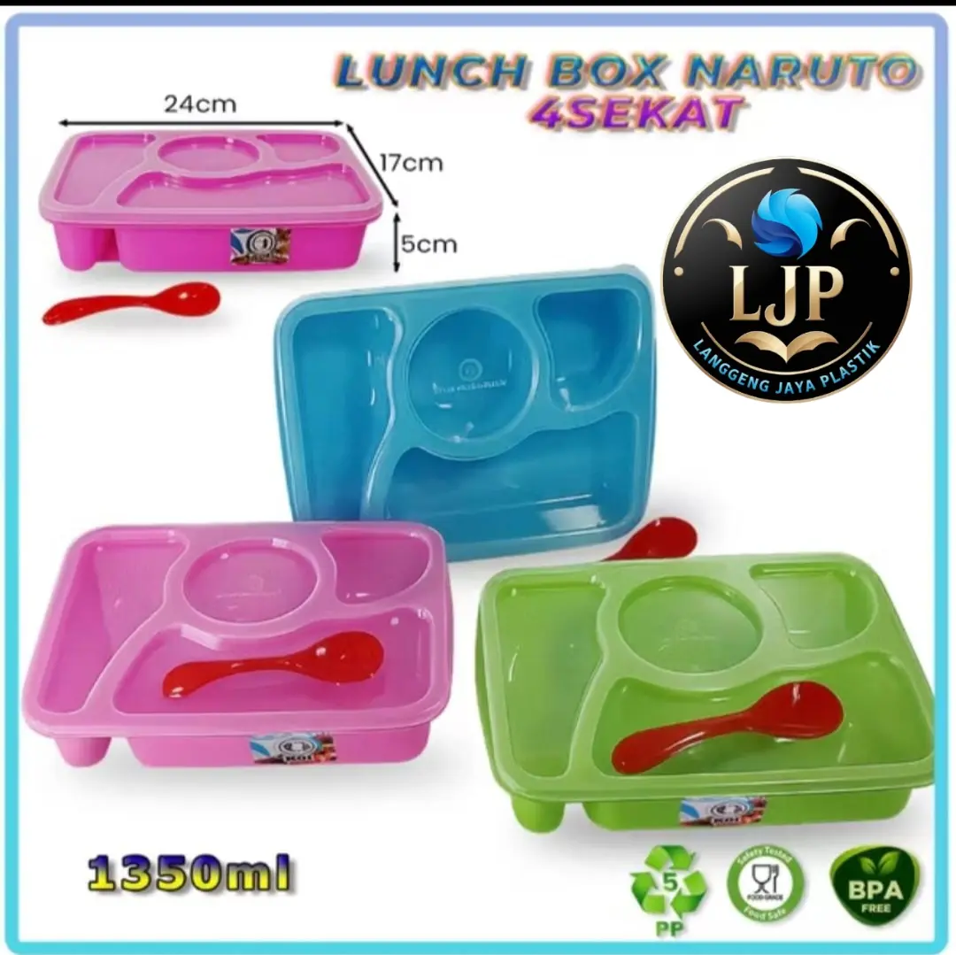 Lunch Box 4 Sekat Naruto Warna Cerah Kotak Bekal Murah Higienis BPA Free Harga Ekonomis