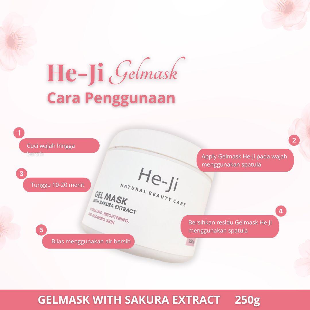 [HE-JI] Gel Mask With Sakura Extract 250gr - Skincare Masker Jelly Melembabkan, Mencerahkan & Menenangkan Kulit Berjerawat I For All Skin Type with Niacinamide 2%, Extract Sakura, 5x Ceramide & Centella Asiatica - UJI LAB SIG & BPOM APPROVED