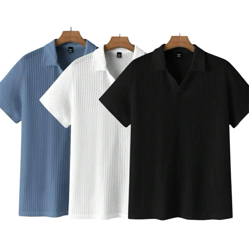 Paket 3 pcs Kaos polo lengan pendek pria V-neck waffle premium baju distro terbaru Atasan Kerah Dewasa Cowok 7