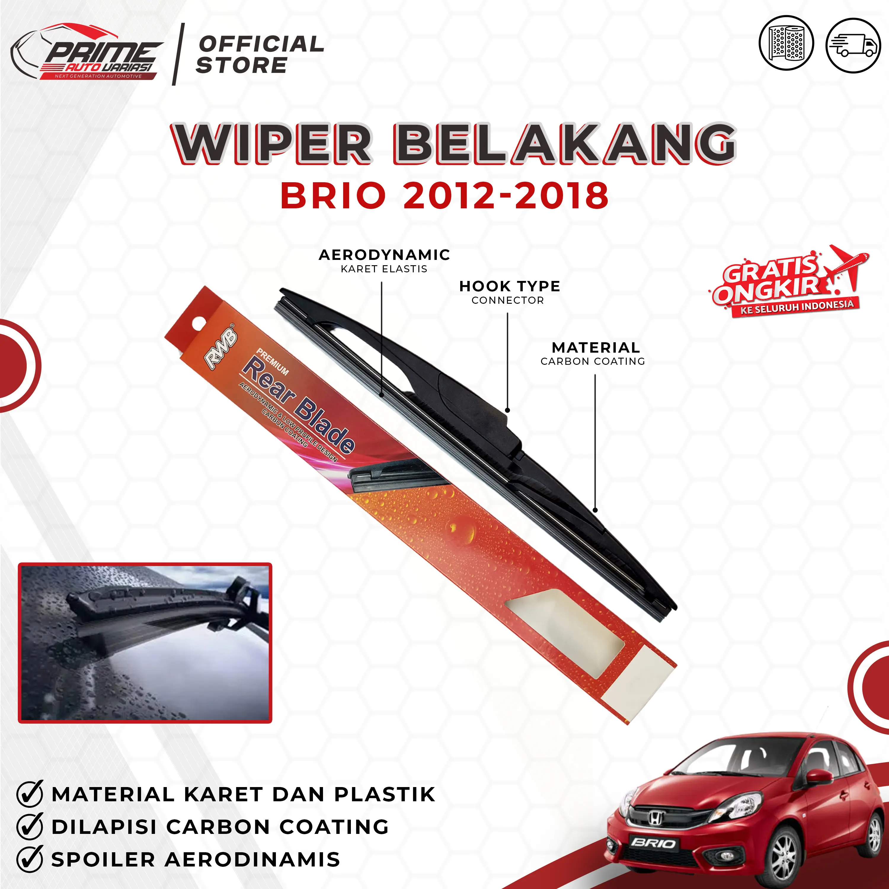 WIPER BELAKANG RWB HONDA BRIO 2012 - 2018 12"