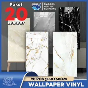 PAKET 20 LEMBAR Wallpaper Dinding Vinyl Marble 30 x 60 cm 0,3cm - Sticker Vinyl Marbel Granit - Stiker Lemari Cabinet Marbel Motif Marmer Pvc Kamar