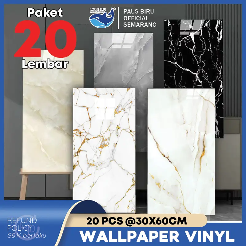 PAKET 20 LEMBAR Wallpaper Dinding Vinyl Marble 30 x 60 cm 0,3cm - Sticker Vinyl Marbel Granit - Stiker Lemari Cabinet Marbel Motif Marmer