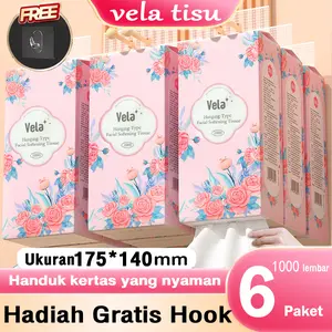 [6 PACK]4 PLY, VELA air-CushionTisu  Muka Deluxe Lembut 175*140mm 1000 SHEETSTISSUE pink flowers VELA GANTUNG Tissue  halus 2free hook