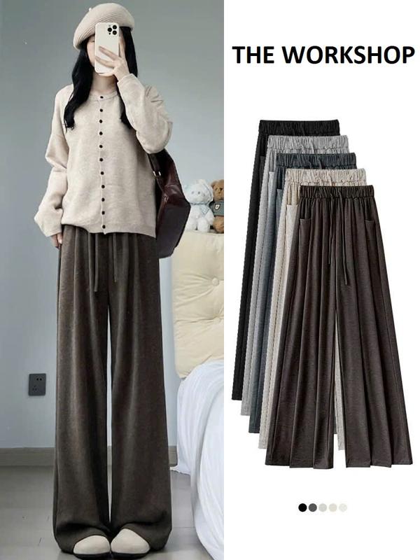  Quần suông ống rộng nữ chất vải len tăm lông thỏ co giãn che khuyết điểm QD34,quần dài nữ dáng suông mềm mại có bigsize 