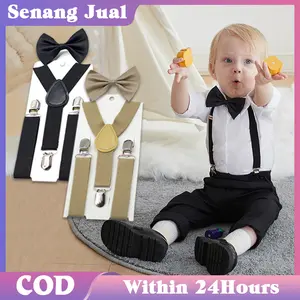 Set 2 Pcs Suspender Dan Dasi Kupu Kupu Anak / Warna Solid Suspender Set