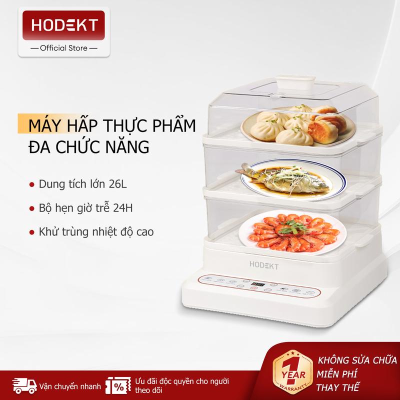 Nồi Hấp Thực Phẩm Chạy Điện, HODEKT, Dung Tích Lớn 26L, 3 Tầng, Thích Hợp Cho Siomai, Đa Chức Năng, Hẹn Giờ Thông Minh