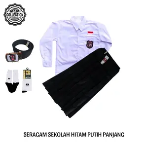 Seragam Sekolah Madrasah Mi Setelan Anak Perempuan Hitam Putih Panjang Kelas 1-6 Lengkap Bonus Gesper Kaos Kaki Fashion