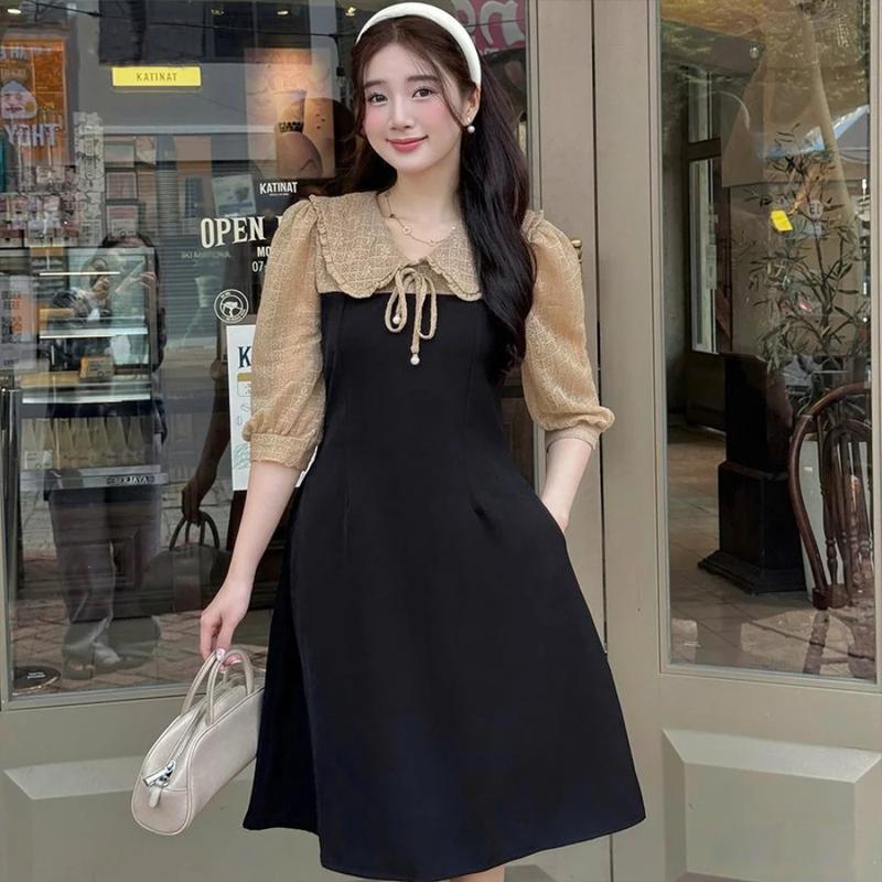 Váy Thiết Kế Bigsize nista Dành Cho Nữ Đầm Thiết Kế Cổ V Phối Ren Thêu Hoa Tay Lửng Dáng A Phù Hợp ĐI Chơi Và Đi Dự Tiệc Bigsize Từ 55-90 Kg Women Dress Nhung Tre Voi