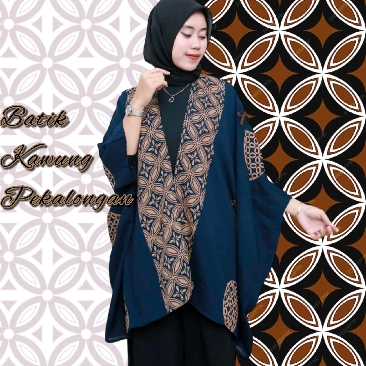 OUTER KIMONO BATIK KONDANGAN BRIDESMAID KAWUNG BATIK Polos Bunga Setrip Polka Dot Hitam Navy Wanita  Muslim Batwing Cardigan Rayon Panjang Katun Motif Baju