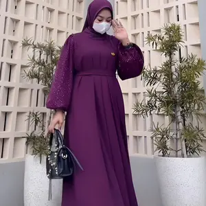 Gamis Wanita Simple Elegan Ceruty Berfuring Free Pashmina Audy Dress  Mewah Syari