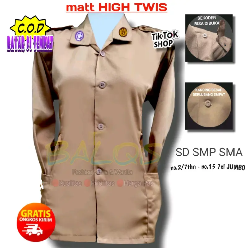 Baju Pramuka Saku Bawah Twis Licin Seragam Sekolah Siswi SD SMP SMA Lengan Panjang Safety 0