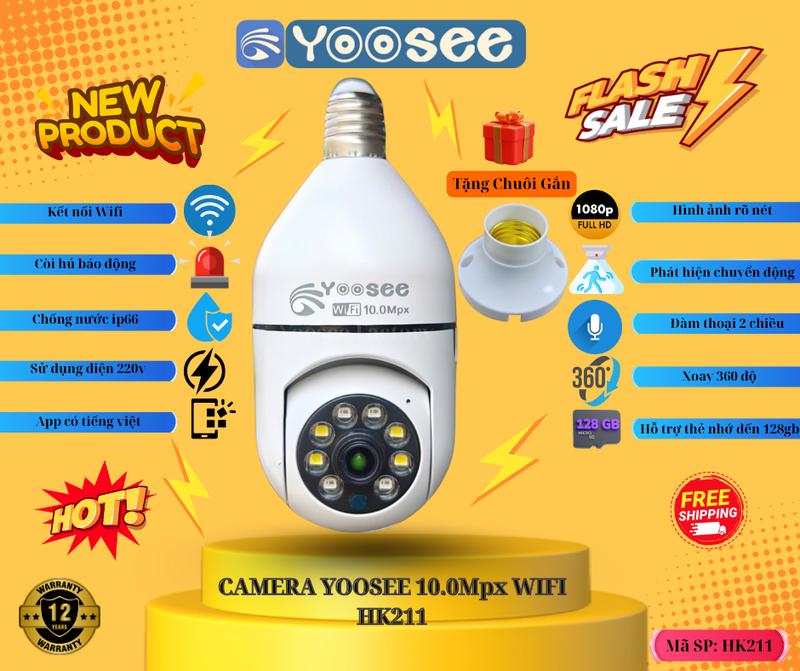 [BÁN CHẠY] CAMERA IP WIFI YOOSEE TRONG NHÀ CHUI BÓNG ĐÈN HK211 - 1 MẮT TRONG NHÀ - XOAY 360 - BAN ĐÊM CÓ MÀU - AI NHẬN DIỆN CHUYỂN ĐỘNG - ĐÀM THOẠI 2 CHIỀU - ĐỘ PHÂN GIẢI FULL HD - BÁO ĐỘNG CHỐNG TRỘM - CAMERA AN  NINH GIÁM SÁT - YOOSEE CHÍNH HÃNG