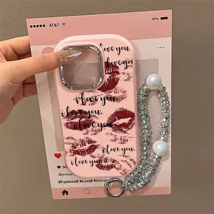 case+gelang untuk Bibir Merah Casing hp iPhone11 pro max plus 15 14 Plus XR 13 12 PRO 7 6 8 7+ 6+ 8+ Xs Max Cangkang lunak anti jatuh Case Ciuman Cute silikon cute Unik Murah Soft Case