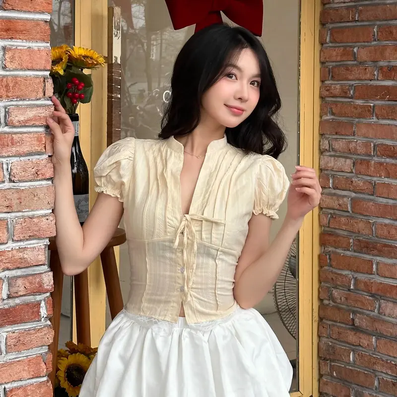 Áo Kiểu Nữ Tay Phồng Xinh Xắn Cổ Tàu Phối Vạt Ren Thắt Dây Nơ Mùa Hè Kimee - KA832 | BigBuy360 - bigbuy360.vn Áo Kiểu Nữ Tay Phồng Xinh Xắn Cổ Tàu Phối Vạt Ren Thắt Dây Nơ Mùa Hè Kimee - KA832 | BigBuy360 - bigbuy360.vn