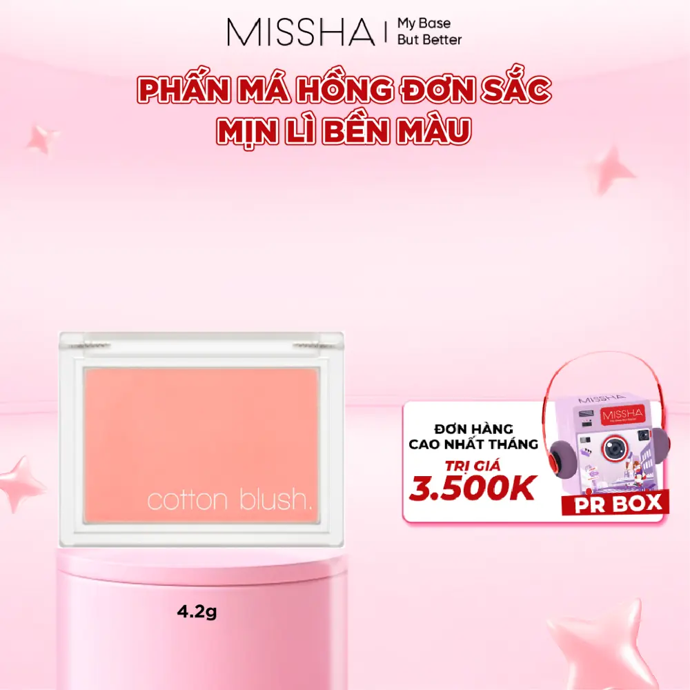 Missha Phấn Má Hồng Cotton Blush 4.2g Mỏng Nhẹ, Bám Màu, Tự Nhiên