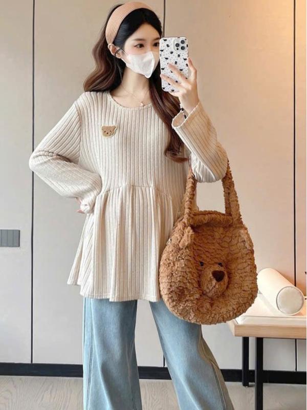  Áo bầu thu đông áo len mỏng dài tay dáng babydoll size 40-65kg HR017 