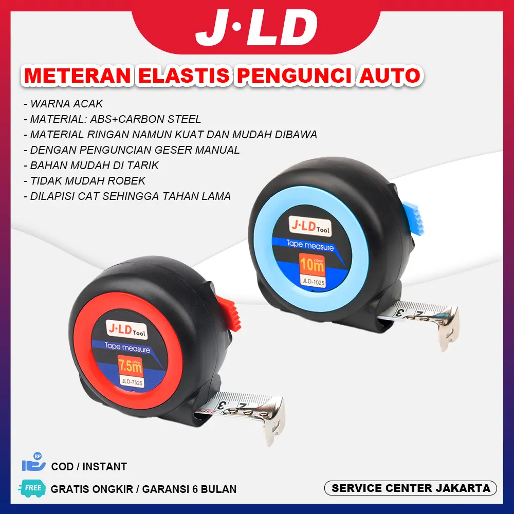 JLD Tape Measure Meteran Elastis Pengunci Auto Alat Perkakas Meteran Karet/Tape Measure Meter Stainless Tebal - 3m*19mm