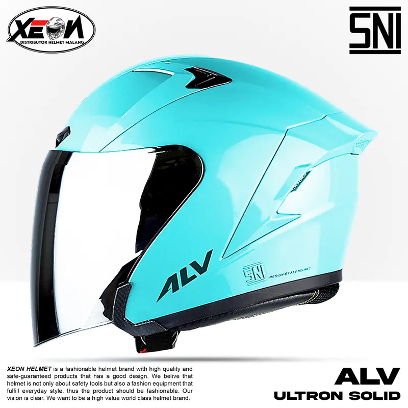 Helm Half Face ALV Ultron Solid Putih dengan Visor Flat Silver/Clear SNI Motorcycle 5