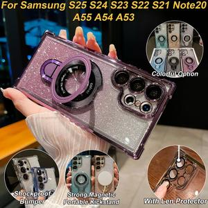 เคสกันกระแทก, ชุบไล่โทนสี, ขาตั้งแบบใส, สี่มุม, สำหรับ Samsung S25FE, S25Ultra, S25+, S25, S24Plus, S24, S23, S22, S21, Note20, Note10, A54, A55, A56, โปร่งใส, อะคริลิคแบบแข็งไฮบริดกันชนเกราะ, ฝาครอบป้องกัน