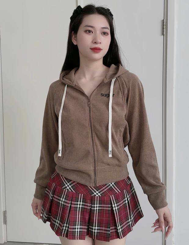 Sugar Áo Khoác Gân Nhung QC Form Dài Có Nón 4 Túi Tay Xỏ Ngón Chống Nắng Bảo Vệ Tay Túi Ngoài Khóa Zip Thời Trang & Tiện Dụng