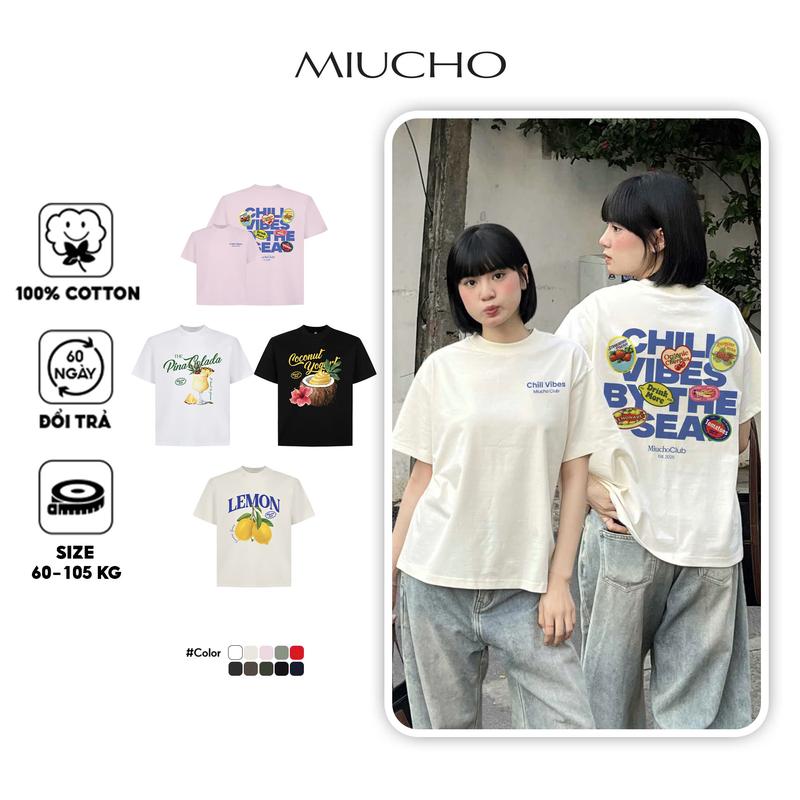 Áo thun boxy chill vibes 2104 Miucho cổ tròn vải cotton 2c 250gsm đứng form in mix 1