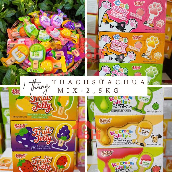  Mix nhiều vị  Thùng 2,5kg  - Sẵn kho giá sỉ - Thạch Sữa Chua 3D Siêu Cute – Mix Nhiều Vị – Hình Trái Cây Chân Mèo Que Kem – Thùng Lớn 2.5kg 