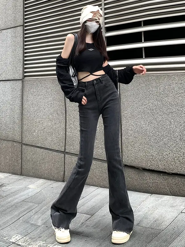 HAZO JEANS-Cargo Jeans Khaki baru versi Highwaist Loose Celana Jeans Wanita Korea Muda Panjang Retro Straight 7