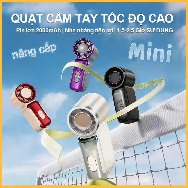 MINI Quạt Tay Tốc Độ Cao, Làm mát nhanh, Quạt cầm tay mini, Chỉ 9,5cm, Điều chỉnh 5 tốc độ, 199 Mức gió, Màn hình kỹ thuật số,Đen - Trắng - Hồng - Tím