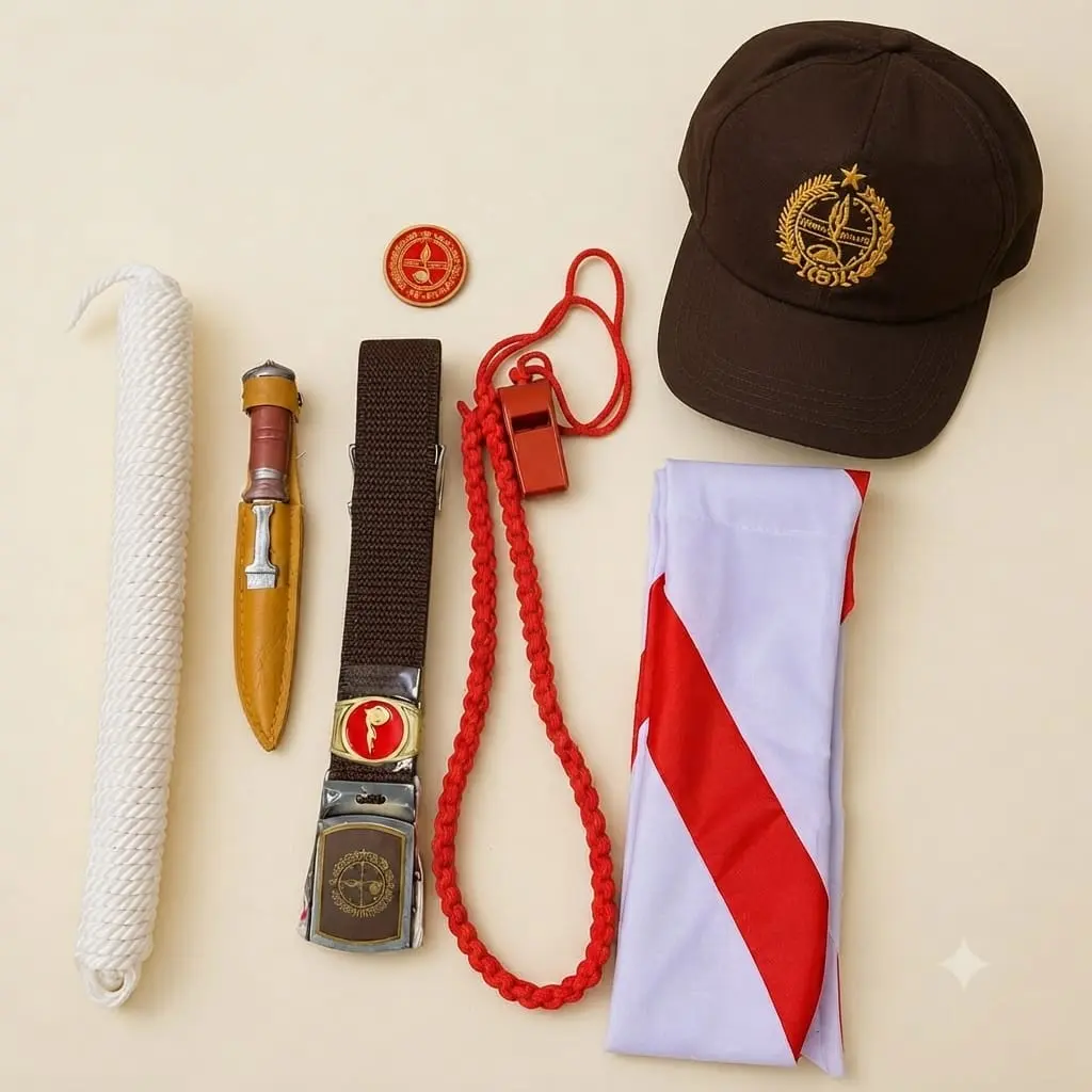 Set atribut pramuka SD SMP SMA - ikat pinggang, dasi kacu, topi, dll Set penggalang