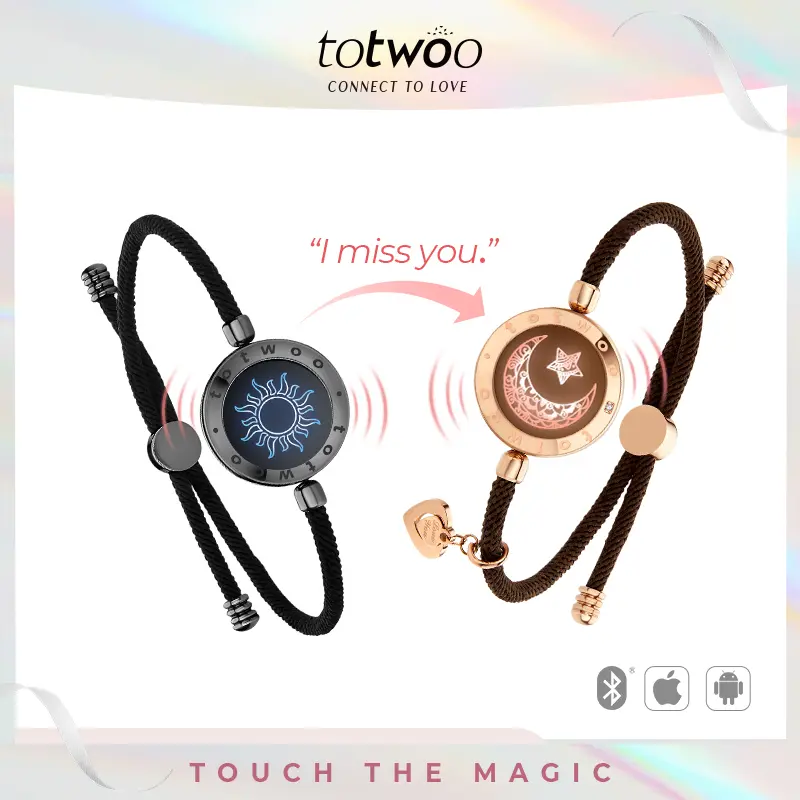 totwoo Long Distance Touch Bracelets of Sun&Moon With Milan Rope Functional Love Connect Gift For Boyfriend or Girlfriend or your Familay