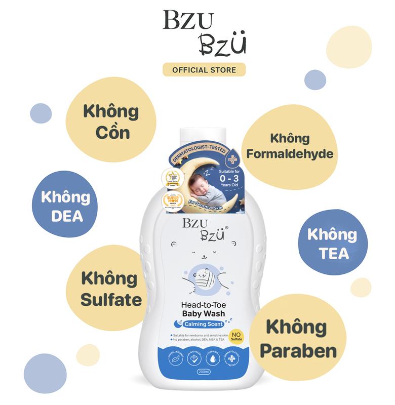 Sữa Tắm Gội Toàn Thân Em Bé BZU BZU Head to Toe Wash Dịu Nhẹ Mềm Mại Cho Da Dung Tích 200ml Cho Bé sữa  tắm 3