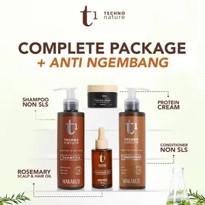 COMPLETE PACKAGE + Anti Ngembang | T1 Techno Nature Rosemary Oil + Shampoo + Conditioner + Protein Cream