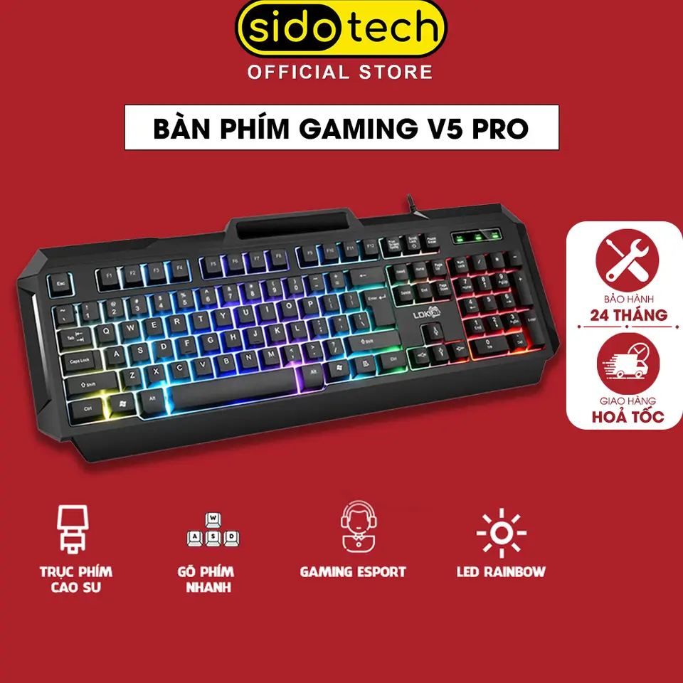 Bàn phím máy tính gaming SIDOTECH R290 có dây thiết kế full size 104 key đèn led RGB thiết kế công thái học phù hợp chơi game và làm việc văn phòng