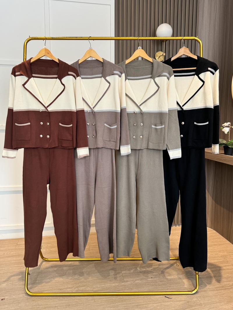 Product Introduction of SET7462 Suit Style Blazer Top with Long Pants Knit Set 10