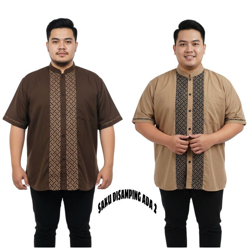 Big Size Jumbo Baju Koko Pria Muslim Dewasa Lengan Pendek Baju Koko Batik Kobata Terbaru