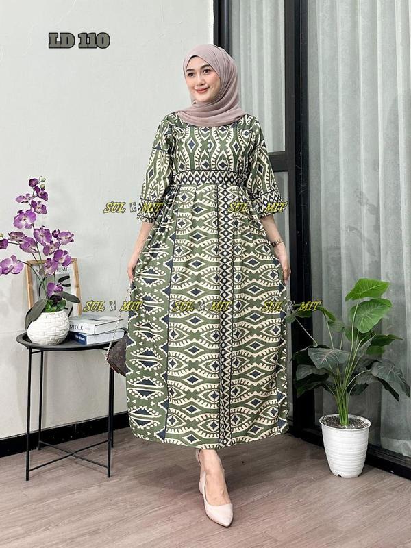 Baju Muslim Wanita Model Chibi Jumbo Busui Friendly dengan Tali Pinggang - Motif Kekinian - Casual Dress Nyaman Panjang Tebal Rayon Gamis Etnik Belah Samping 5