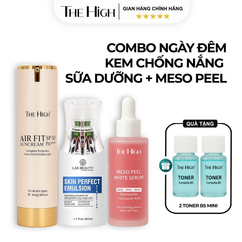 THE HIGH Combo Dưỡng Da Căng Bóng Ngày & Đêm - Sữa Chống Nắng SPF50 Sữa Dưỡng Rong Nho & Meso Peel - Quà Tặng 2 Toner Mini B5