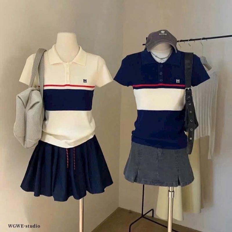 (XẢ KHO)  Áo polo len nữ cộc tay thêu chữ (M KẺ) chất len mongtoghi hàng QC freesize