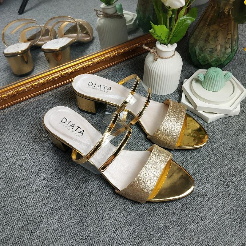 Sandal Heels Wanita Pasir Gliter Tinggi 5cm Mika Bahan Gliter Ukuran 37-40 - Sendal 5