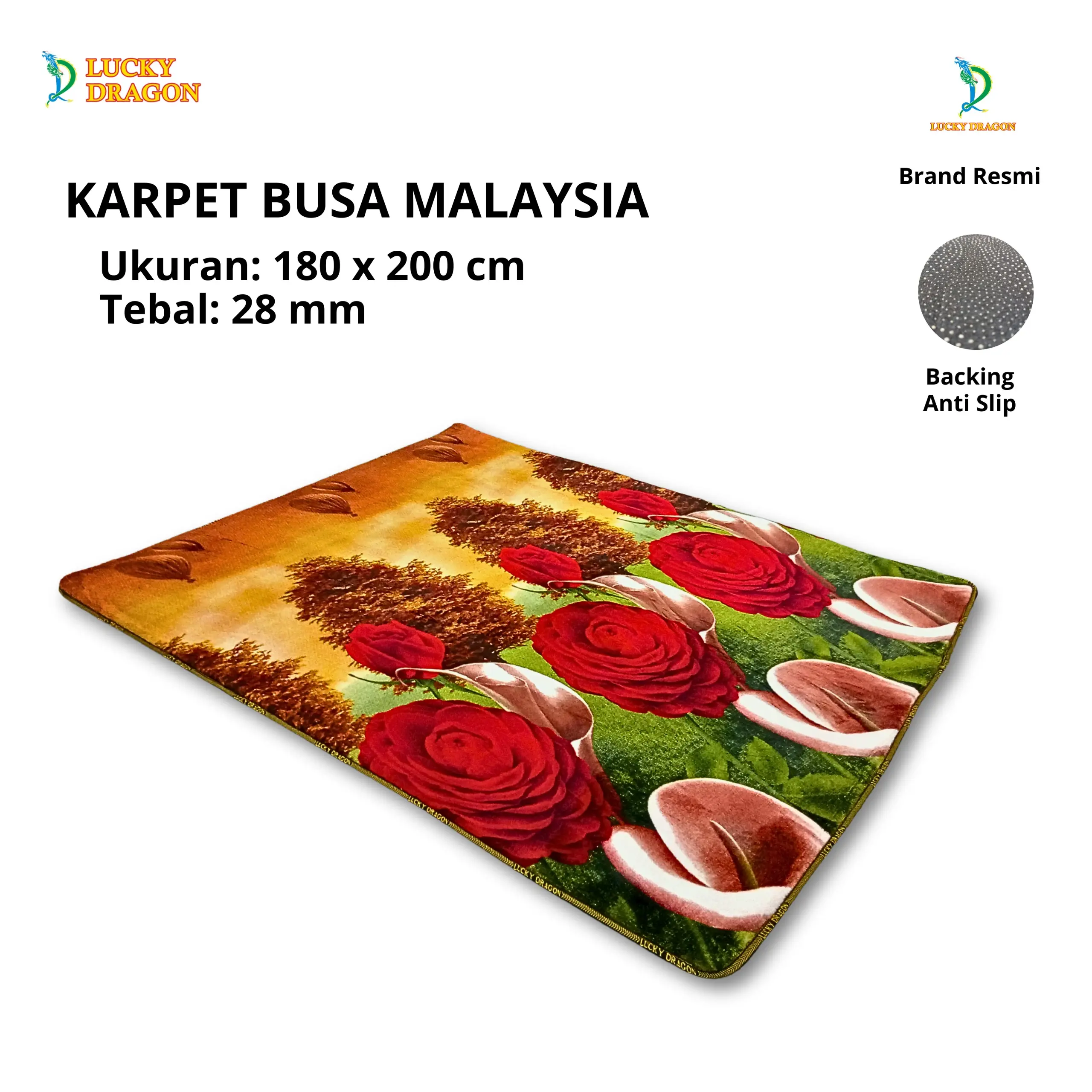 Lucky Dragon Karpet Malaysia Ukuran 180x200 cm Tebal 28 mm Anti Slip