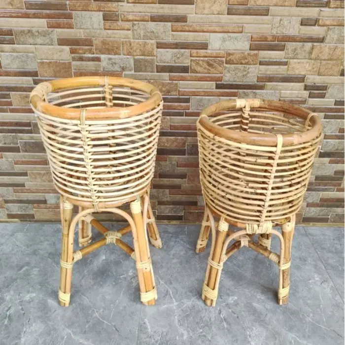 Standing Pot Rotan Alami Natural Minimalis Murah High Quality - 60cm 2