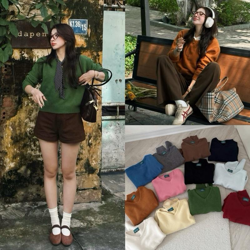 ẢNH OLDSCHOOL Áo len nữ lông thỏ mềm cổ V dáng lửng basic THE BARNETT