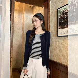 Áo Dài Tay Cổ Tròn Cho Nữ, Phong Cách Hàn Quốc, Thiết Kế Chắp Vá Sọc Colorblock, Áo Mặc Bên Ngoài Thời Trang Mùa Thu Dễ Phối Đồ 3253