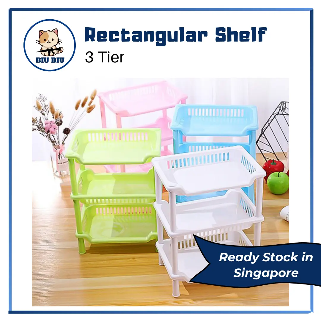 3 Tier Rectangular Plastic Organiser Rack in Green, Coffee, Pink & Blue - 27cm x 34cm x 18cm