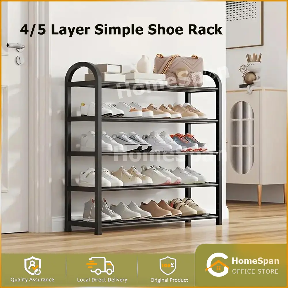 4/5 Layer Simple Non-woven Shoe Rack Home Storage 5-Layer Shoe Rack Organizer Stand for Stockable Shoes - Black/White shoe rack aesthetic