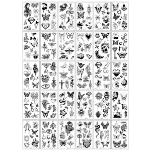 30 PCS Stiker Tato Temporer Grosir 6x10cm Halal Tanpa Bekas Symbol ular love cherry butterfly salib bunga kupu kupu kunci bulan HHT