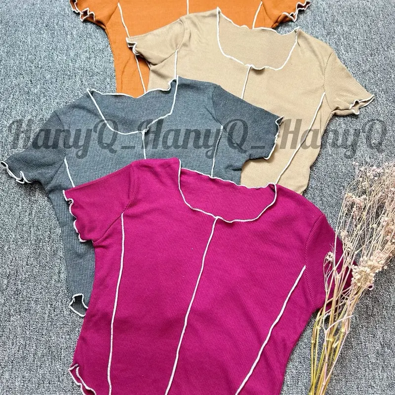 HQ_ Promo ( 4 pcs 100 rb) baju t-shirt crop Tee- U neck wanita lengan pendek nyaman dan adem Atasan Kaos 3