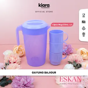 Kiara Houseware Teko Set Mug 4in1 Estetik Pastello BPA Free Tahan Panas & Dingin Tea 3L & 3pcs Mug Citra Putih Diameter 14cm x 25cm Paket Hemat Eskan Jumbo