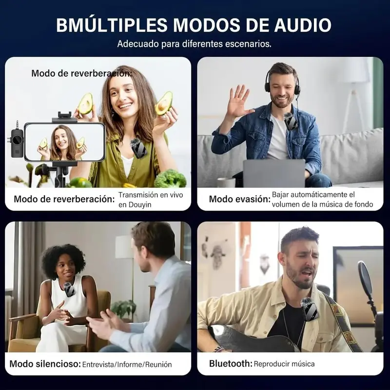 Mini micrófono 3 en 1 para iPhone/Android/ cámara, audio de alta fidelidad, 48 kHz/24 bits, micrófonos inalámbricos, alcance de 100 m, batería de 20 h, micrófono de solapa con reducción de ruido para transmisión en vivo, TikTok y YouTube. - Foto 8